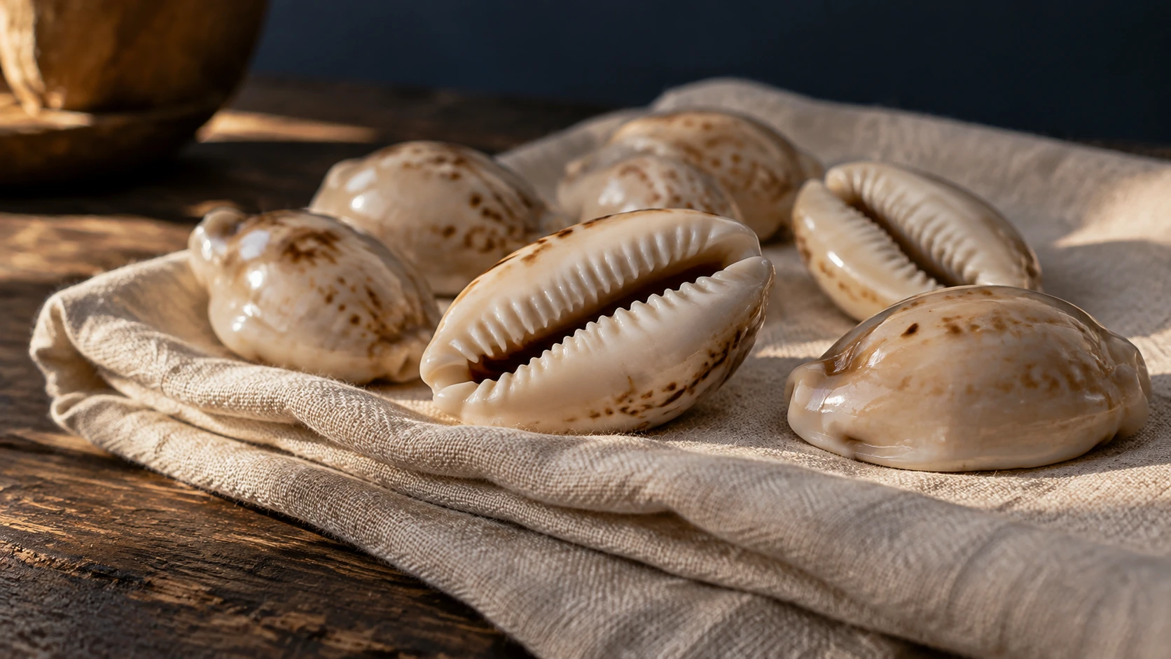 Conchas sobre tecido.